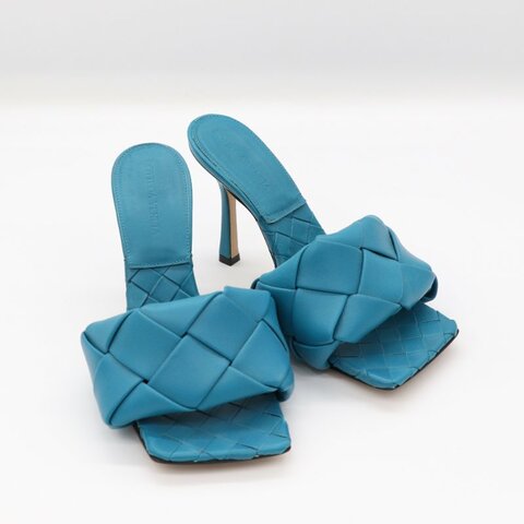 Bottega Veneta 寶緹嘉 Nappa 牛皮編織 復古湖水藍 穆勒涼鞋 EU37