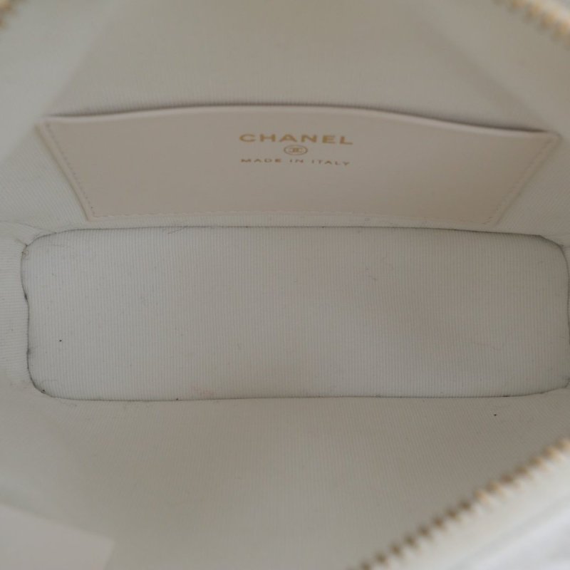 CHANEL 嬉皮HOBO飯盒包25C/16白色荔枝牛皮鐳射標淺金扣菱格紋皮手柄肩背包-5