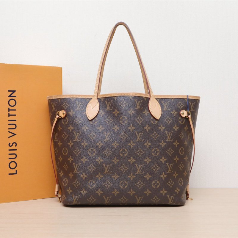 LOUIS VUITTON Neverfull中號31配子袋米色內裏老花PVC金扣2016肩背包-0