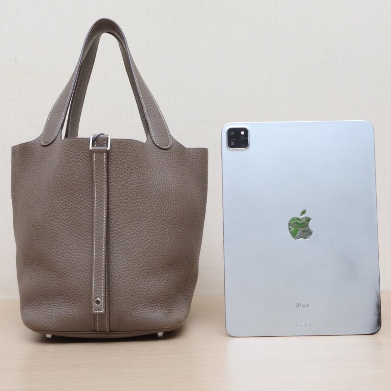 HERMES Picotin菜籃子2218大象灰TC皮D刻銀扣肩背包-1