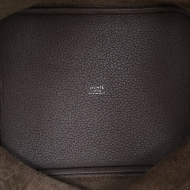 HERMES Picotin菜籃子2218大象灰TC皮D刻銀扣肩背包-5