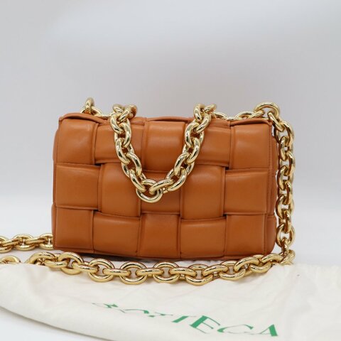 Bottega Veneta 寶緹嘉 Padded Cassette 復古橘 小羊皮編織 金屬鏈條 枕頭包 單肩包