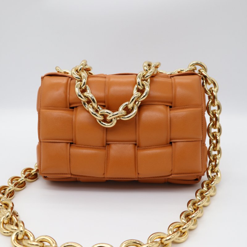 Bottega Veneta 寶緹嘉 Padded Cassette 復古橘 小羊皮編織 金屬鏈條 枕頭包 單肩包-2