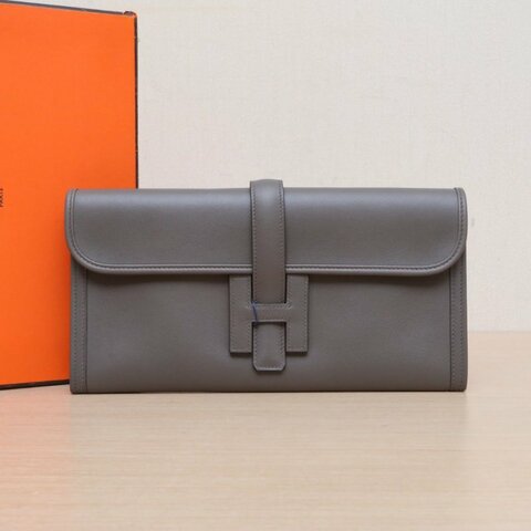 HERMES JigeElan手包298F錫器灰Swift皮D刻無肩背包
