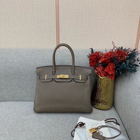 Hermes愛馬仕birkin30大象灰togo皮金扣T刻
