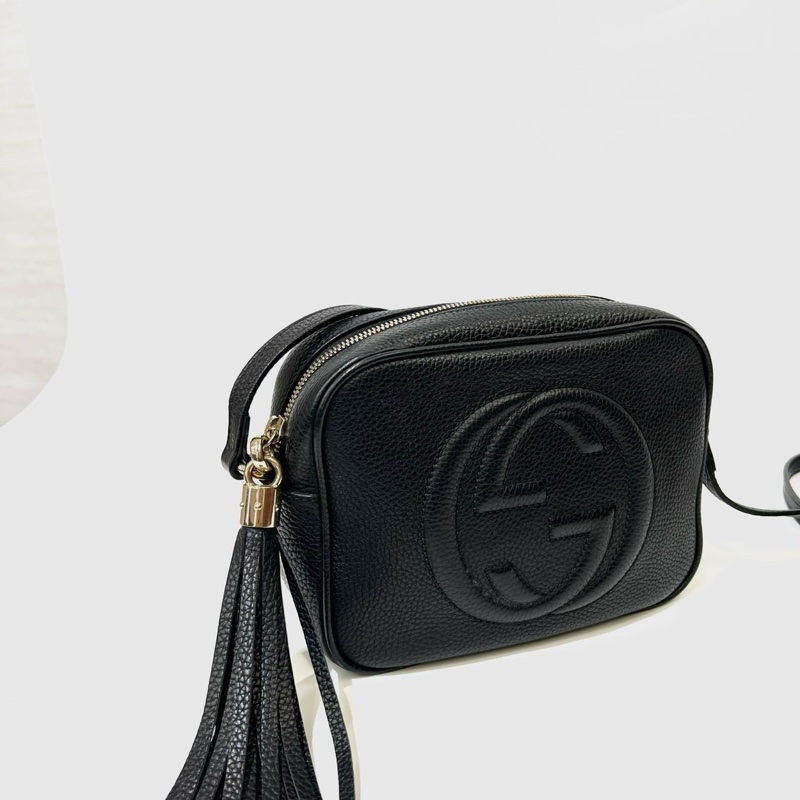 Gucci 黑牛皮Soho Disco淡金釦流蘇相機包-3
