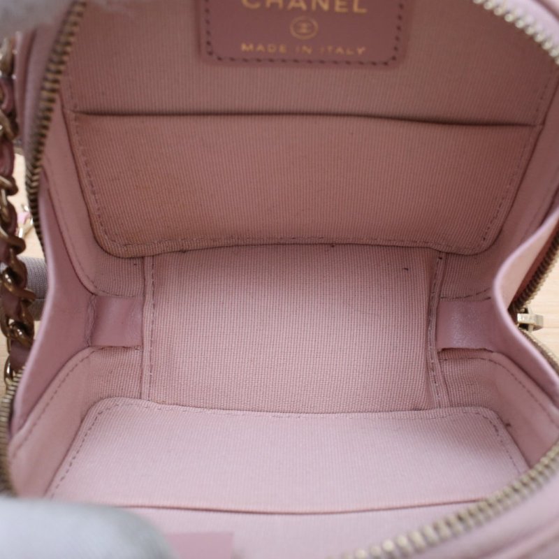 CHANEL 粉色荔枝牛皮鐳射標淺金扣22A手工坊方糖小方包肩背包-3