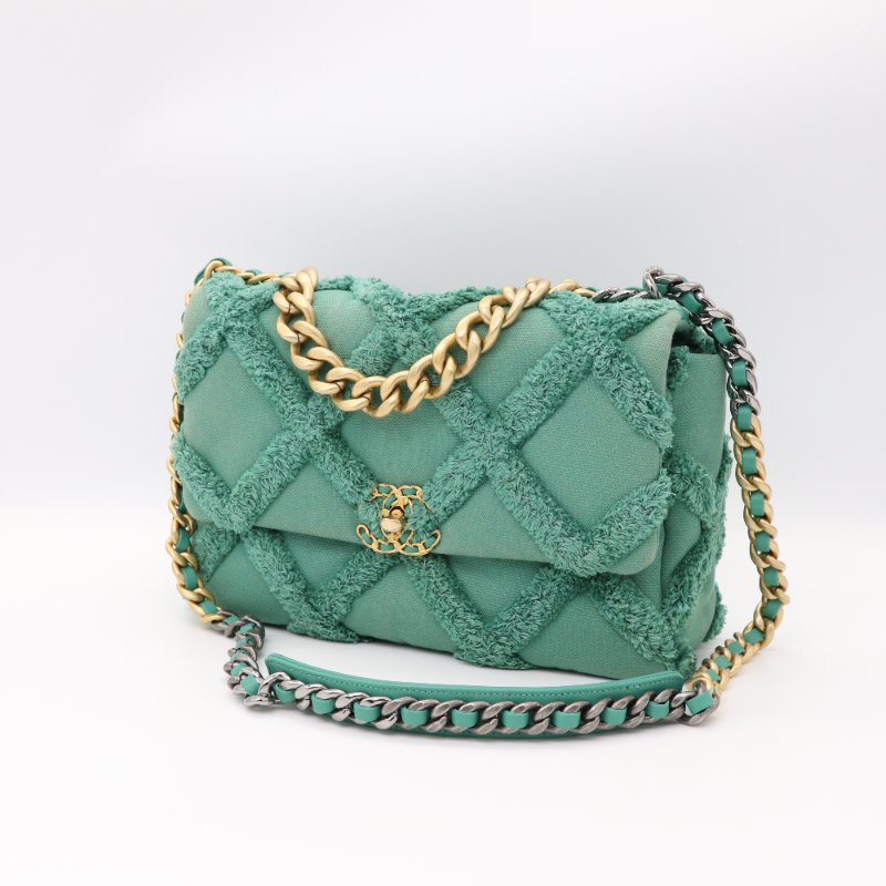 Chanel 香奈兒 度假系列 湖水綠 織物毛呢 19bag 單肩包-3