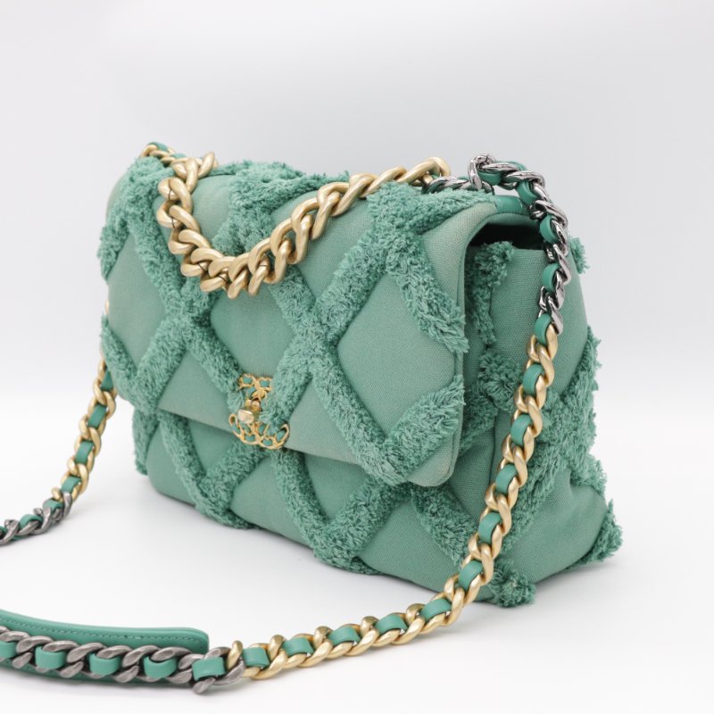 Chanel 香奈兒 度假系列 湖水綠 織物毛呢 19bag 單肩包-6