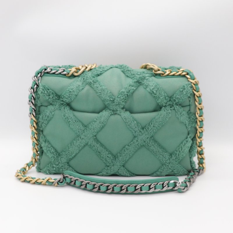Chanel 香奈兒 度假系列 湖水綠 織物毛呢 19bag 單肩包-7