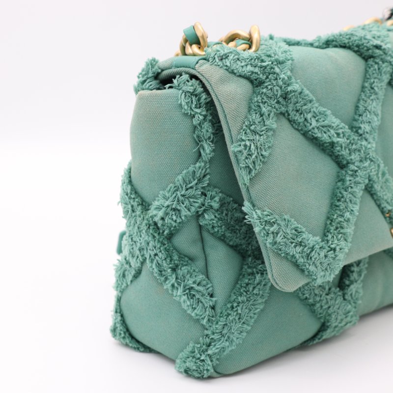 Chanel 香奈兒 度假系列 湖水綠 織物毛呢 19bag 單肩包-12