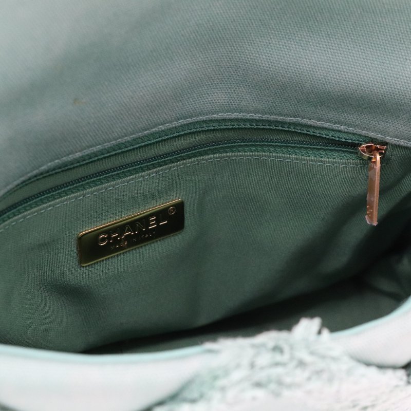 Chanel 香奈兒 度假系列 湖水綠 織物毛呢 19bag 單肩包-14