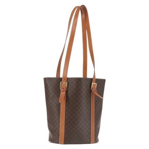 CELINE Macadam 帆布托特包 PVC 皮革棕金色正品 144276