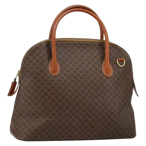 CELINE Macadam 帆布手提包 PVC 皮革棕金色正品 mr1512