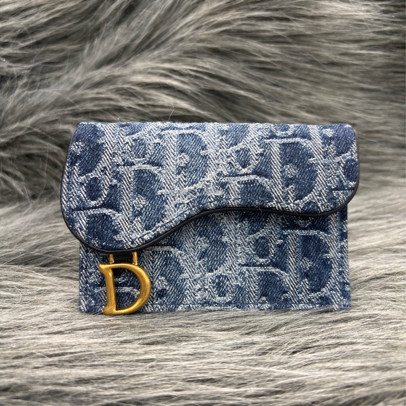 DIOR S5611 藍緹花 金釦SADDLE BLOOM 卡夾 零錢包-0
