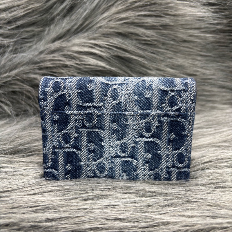 DIOR S5611 藍緹花 金釦SADDLE BLOOM 卡夾 零錢包-1