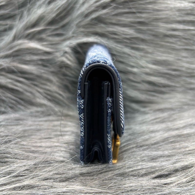 DIOR S5611 藍緹花 金釦SADDLE BLOOM 卡夾 零錢包-2