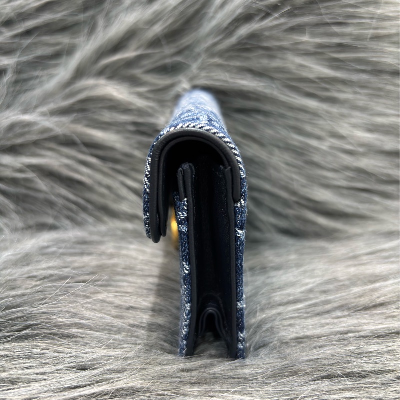 DIOR S5611 藍緹花 金釦SADDLE BLOOM 卡夾 零錢包-3