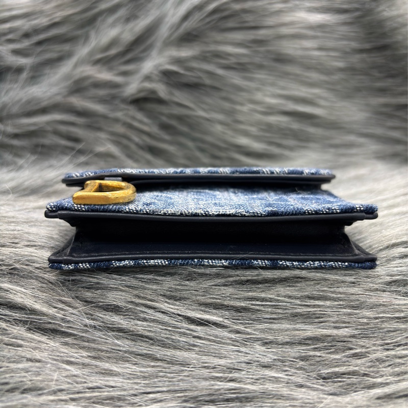 DIOR S5611 藍緹花 金釦SADDLE BLOOM 卡夾 零錢包-4