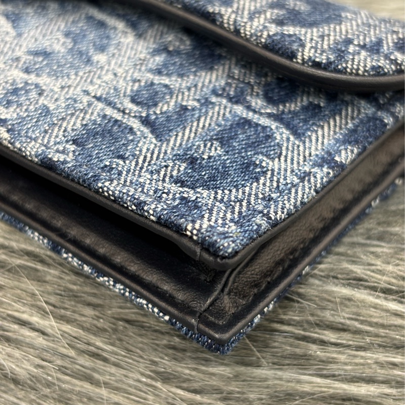 DIOR S5611 藍緹花 金釦SADDLE BLOOM 卡夾 零錢包-6
