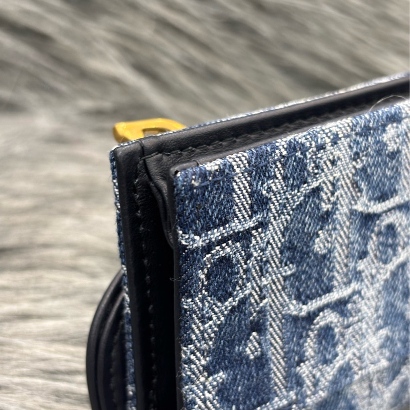 DIOR S5611 藍緹花 金釦SADDLE BLOOM 卡夾 零錢包-7