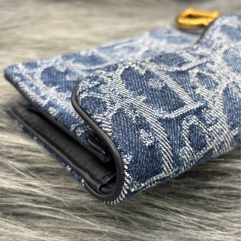 DIOR S5611 藍緹花 金釦SADDLE BLOOM 卡夾 零錢包-10