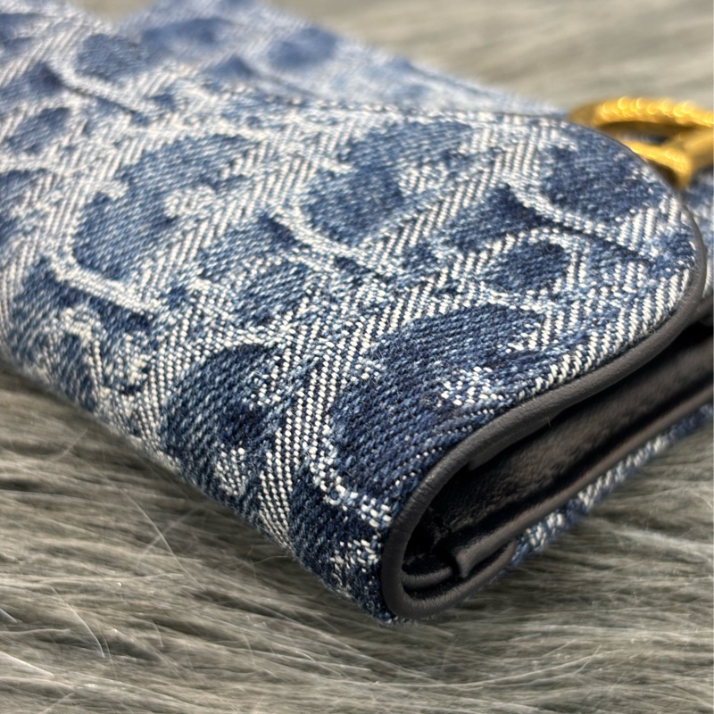 DIOR S5611 藍緹花 金釦SADDLE BLOOM 卡夾 零錢包-11