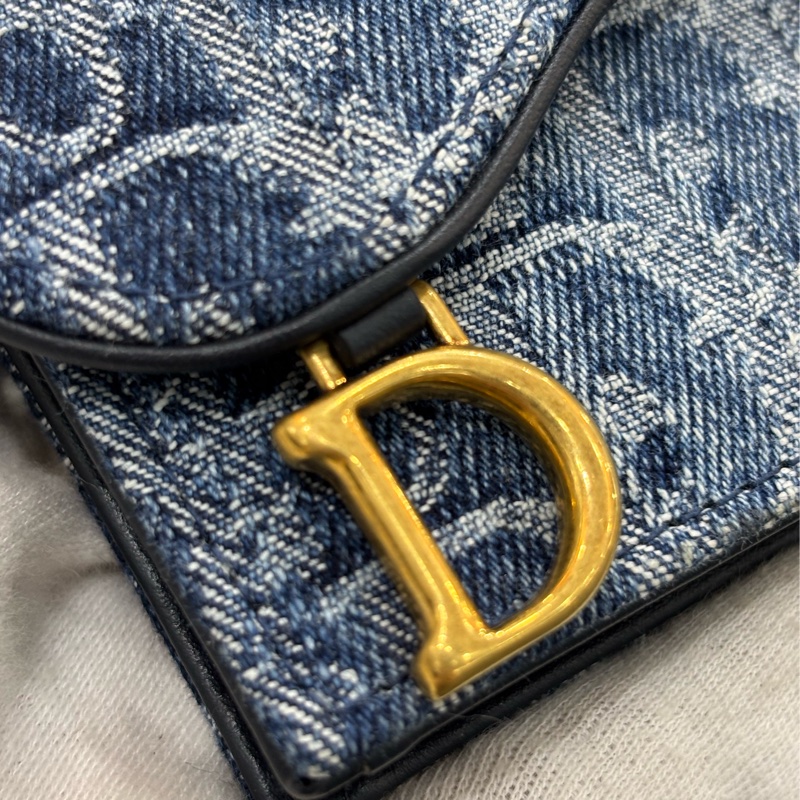 DIOR S5611 藍緹花 金釦SADDLE BLOOM 卡夾 零錢包-14