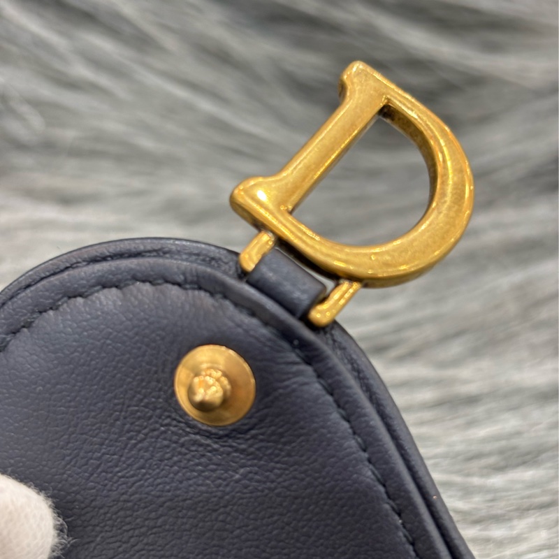 DIOR S5611 藍緹花 金釦SADDLE BLOOM 卡夾 零錢包-15