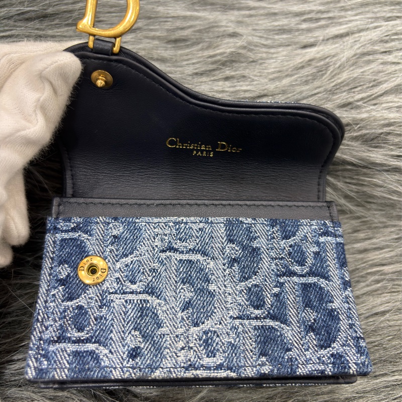 DIOR S5611 藍緹花 金釦SADDLE BLOOM 卡夾 零錢包-16