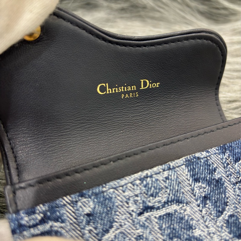 DIOR S5611 藍緹花 金釦SADDLE BLOOM 卡夾 零錢包-17