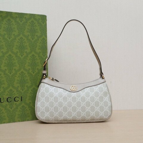 GUCCI Ophidia腋下包小號25灰色PVC/帆布金扣肩背包