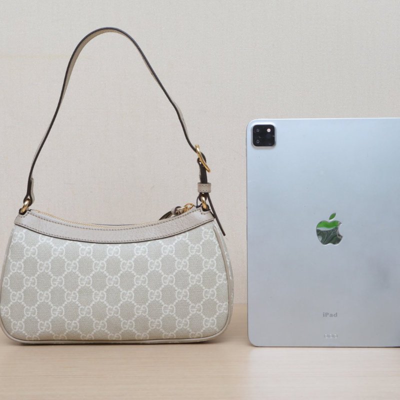GUCCI Ophidia腋下包小號25灰色PVC/帆布金扣肩背包-1
