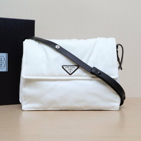 PRADA Re-NylonCINI郵差包大號白色尼龍肩背包