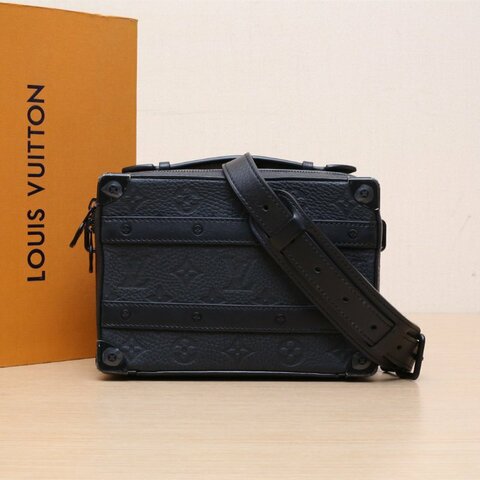 LOUIS VUITTON HandleSoftTrunk手提盒子包黑色牛皮晶片老花壓紋肩背包