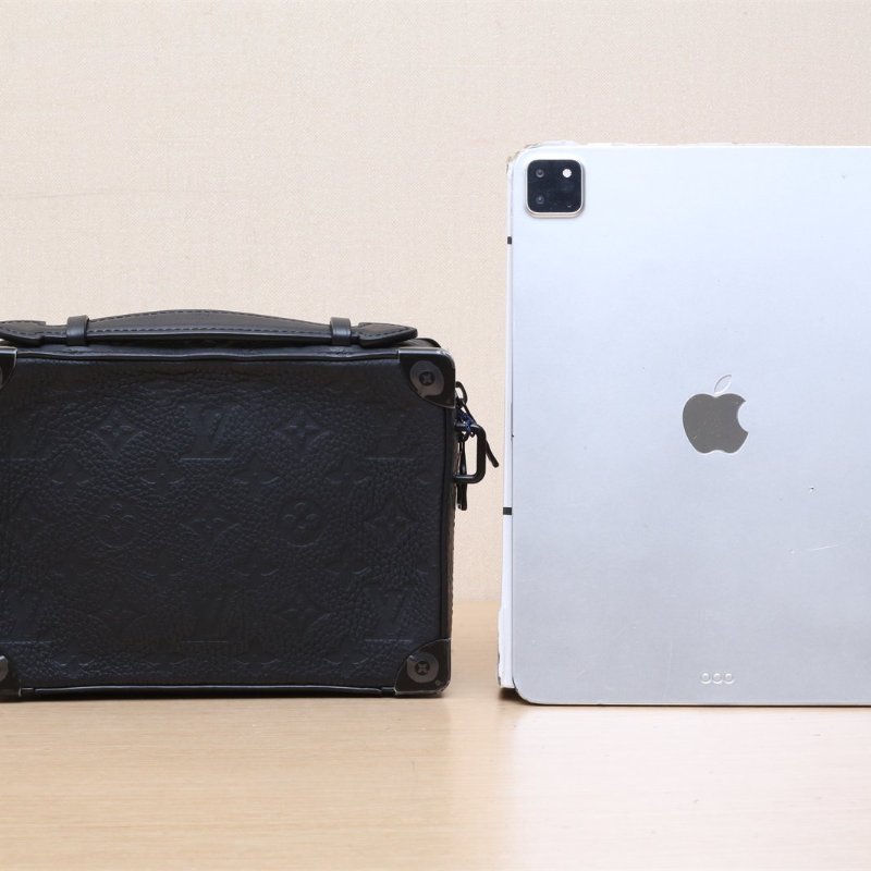 LOUIS VUITTON HandleSoftTrunk手提盒子包黑色牛皮晶片老花壓紋肩背包-1