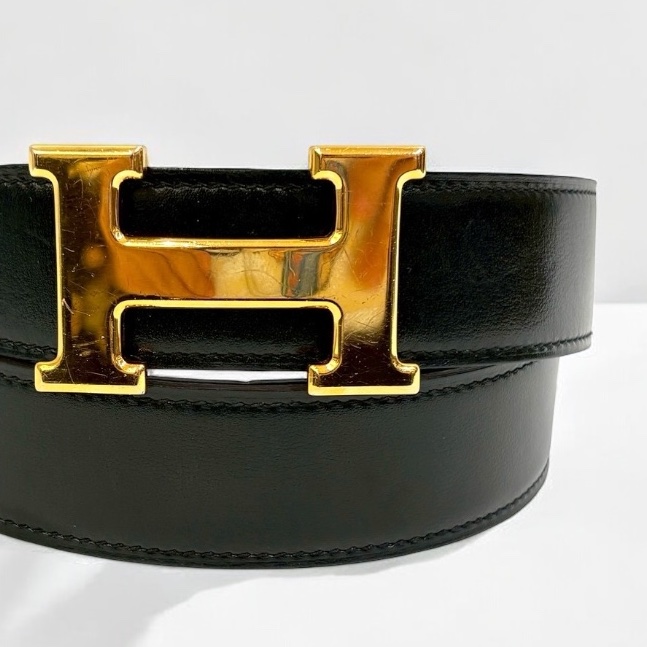 Hermes Bush H 金釦黑拚藍雙面皮帶-1
