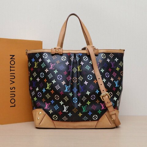 LOUIS VUITTON 中古蝴蝶結單肩托特包黑三彩PVC金扣2011肩背包