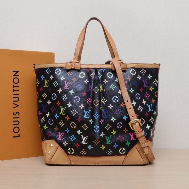 LOUIS VUITTON 中古蝴蝶結單肩托特包黑三彩PVC金扣2011肩背包-0
