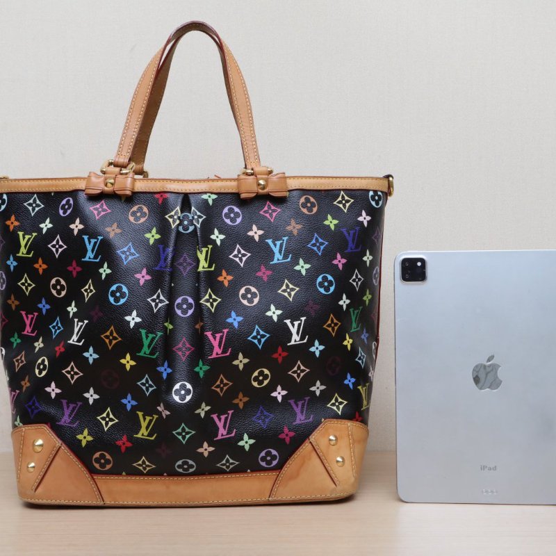 LOUIS VUITTON 中古蝴蝶結單肩托特包黑三彩PVC金扣2011肩背包-1