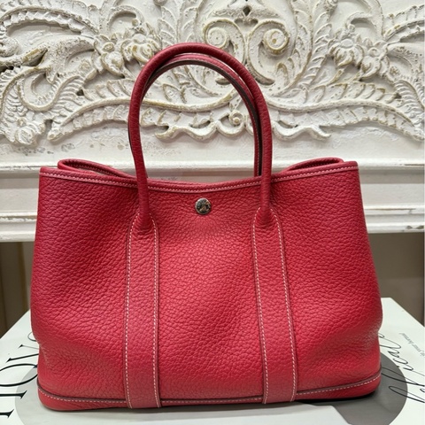 Hermes 红底白线花园30 全皮