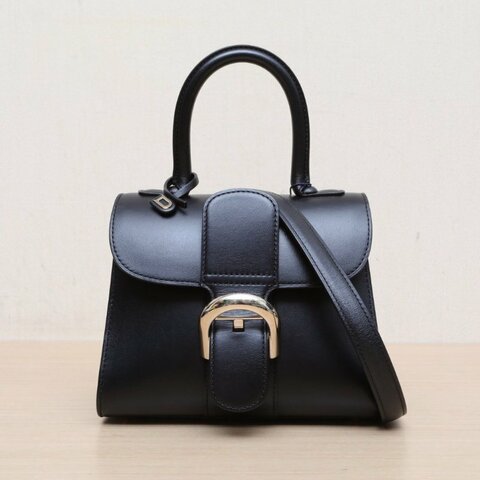 DELVAUX BrillantMINI黑色牛皮淺金扣肩背包