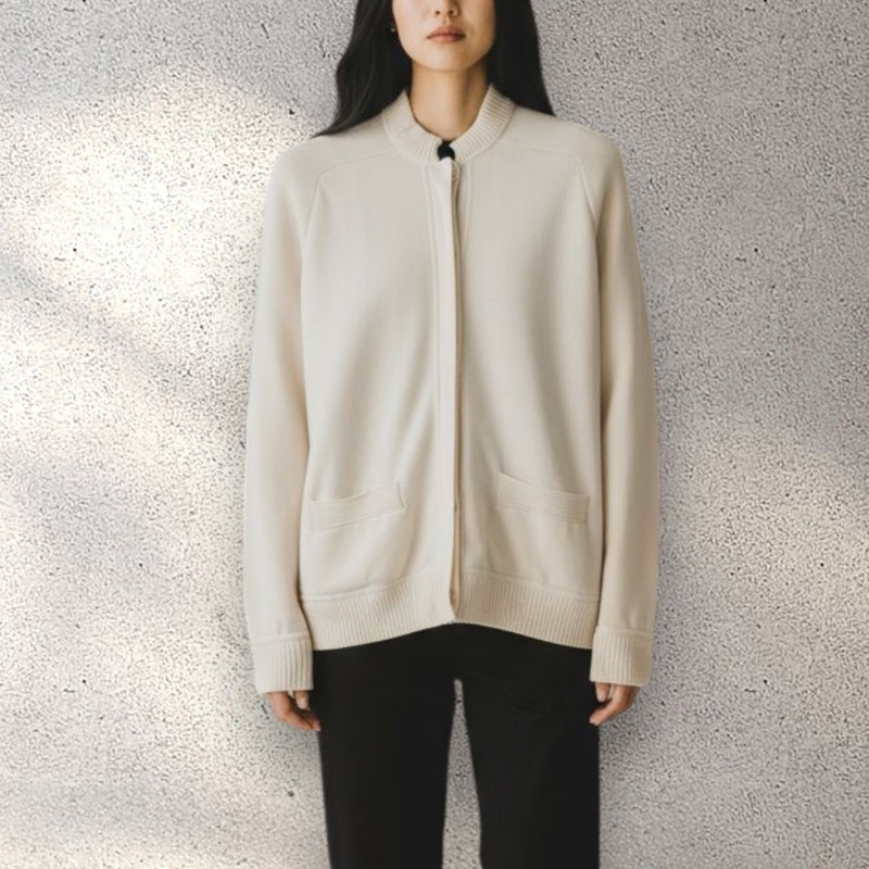 莉亞精品♡Hermes 絲質內裡米白羊毛針織衫 尺碼36 全新閒置-1