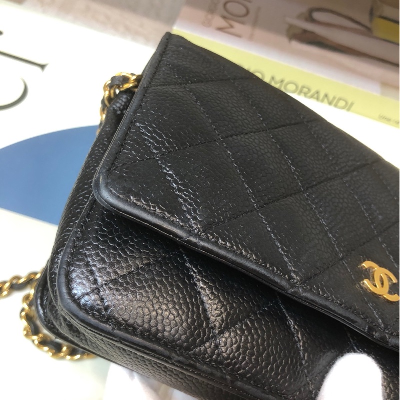 Chanel牛皮荔枝纹 黑金woc-3