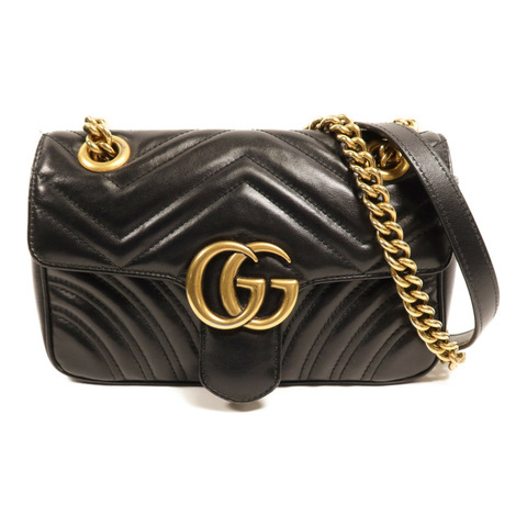 GUCCI 牛皮皮革GG Marmont金扣鏈帶肩背袋
