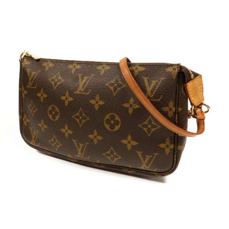 LOUIS VUITTON Monogram Pochette Accessoires金扣手挽袋棕色-2