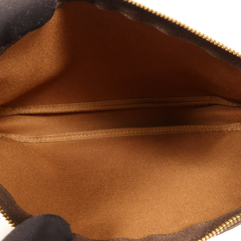 LOUIS VUITTON Monogram Pochette Accessoires金扣手挽袋棕色-4