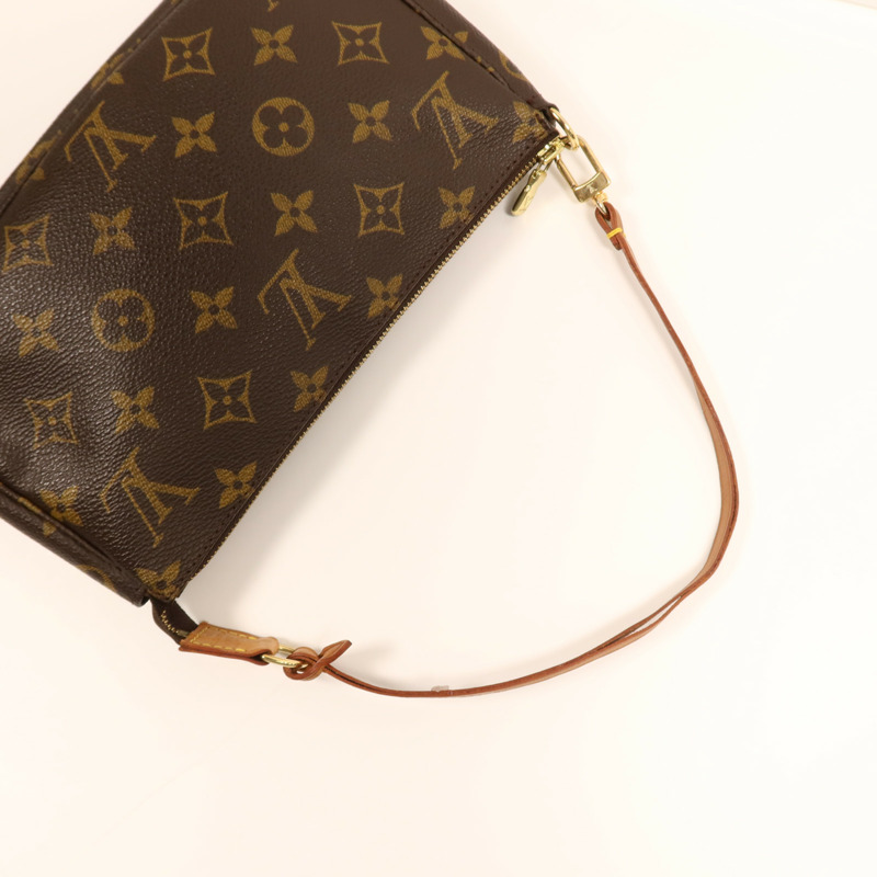 LOUIS VUITTON Monogram Pochette Accessoires金扣手挽袋棕色-8