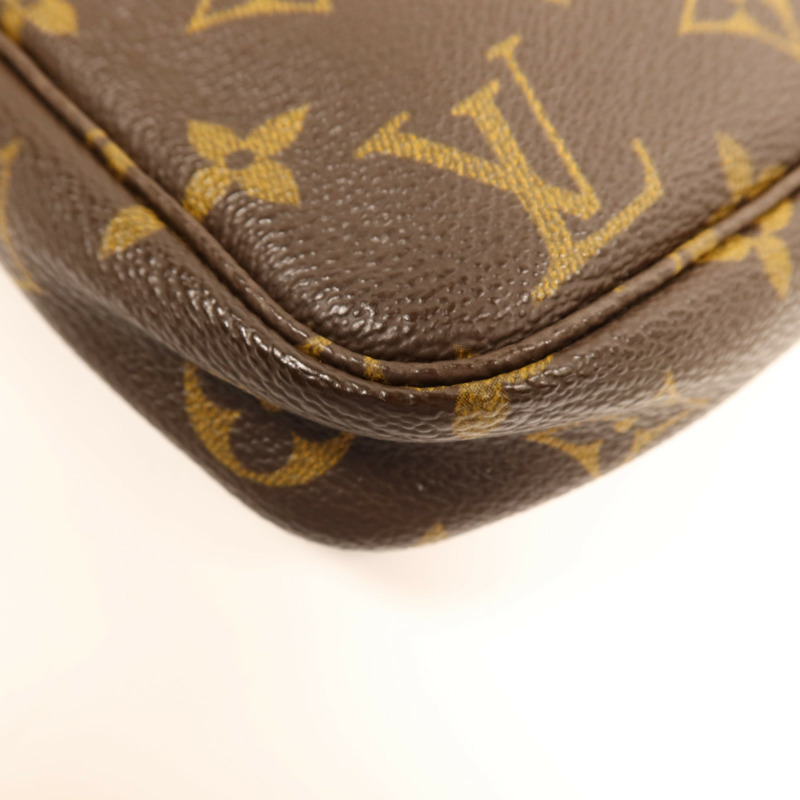 LOUIS VUITTON Monogram Pochette Accessoires金扣手挽袋棕色-9
