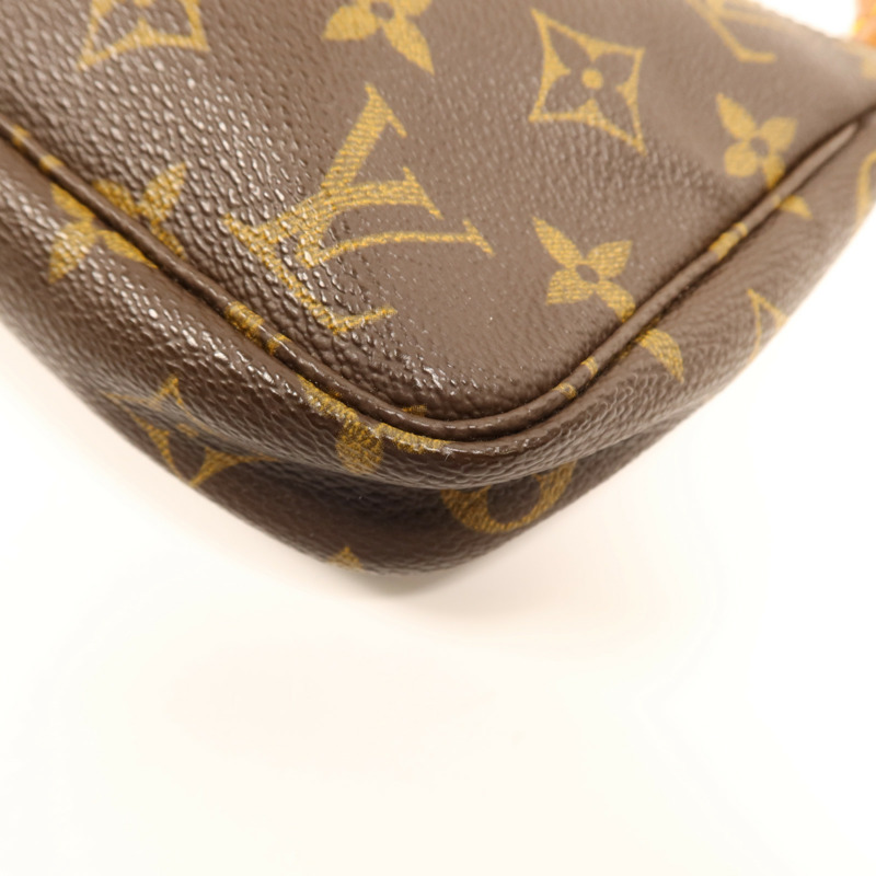 LOUIS VUITTON Monogram Pochette Accessoires金扣手挽袋棕色-10